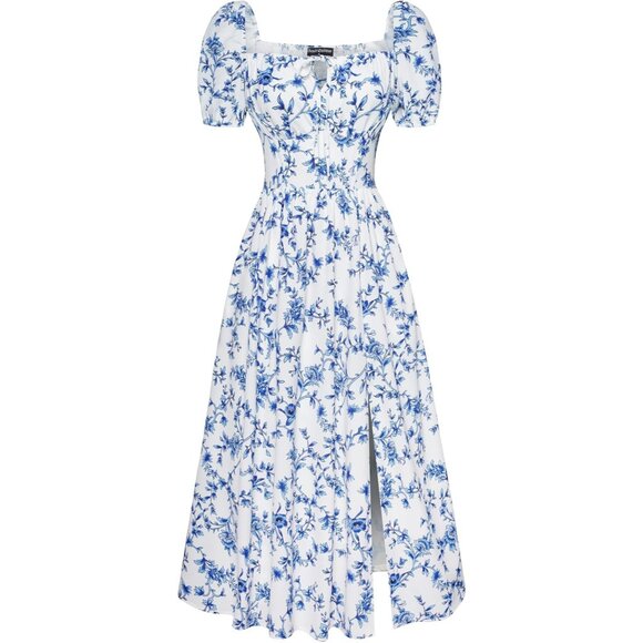 Cottagecore Dress Women Floral Long Linen Style Slim Fit Elegant Wear